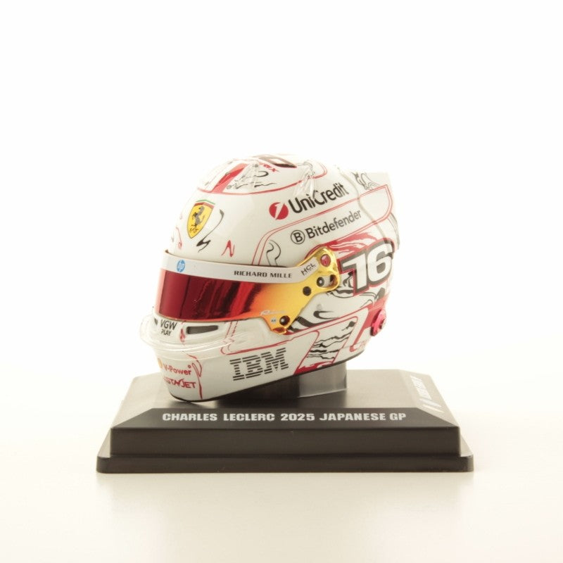 Looksmart Scuderia Ferrari F1 Charles Leclerc 150th Race 2025 Japanese GP Mini Helmet Unisex - White - 1:5 Scale