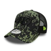 VR46 Featherweight Poly All Over Print Trucker Cap Adults - Black/Neon Yellow