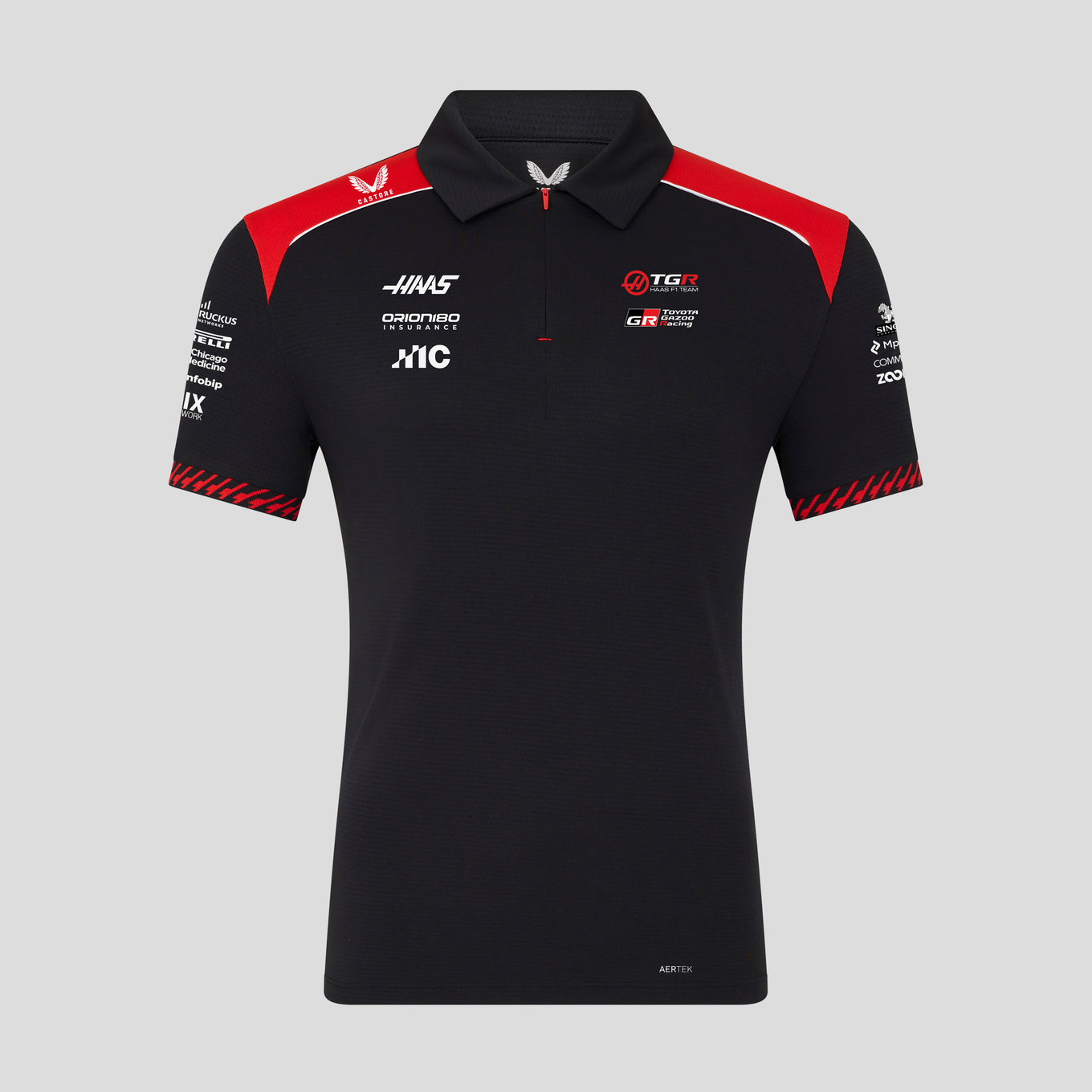 Haas F1 Team 2026 Short Sleeve Polo Mens - Caviar / Flame Scarlet
